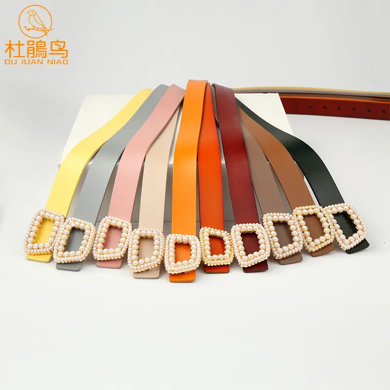 Women's Genuine Leather Belt with Pearl Buckle - Image 11
