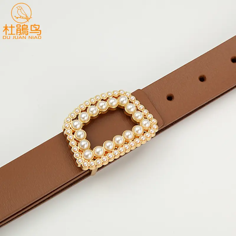 Women's Genuine Leather Belt with Pearl Buckle - Image 12