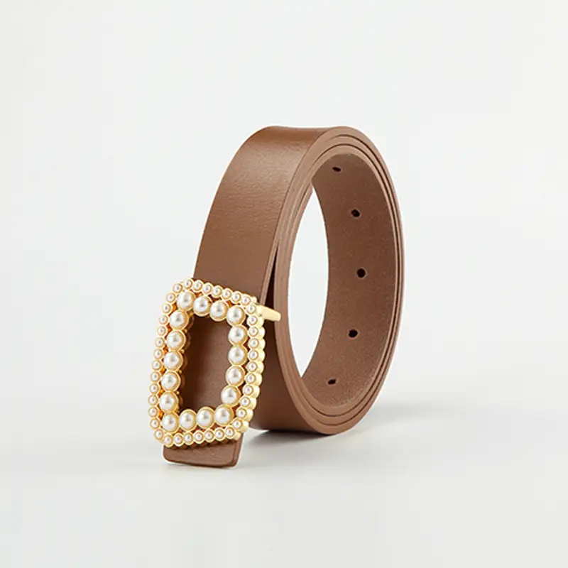 Women's Genuine Leather Belt with Pearl Buckle