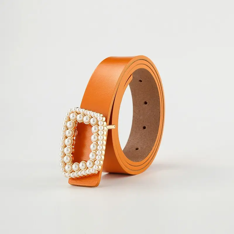 Women's Genuine Leather Belt with Pearl Buckle - Image 9