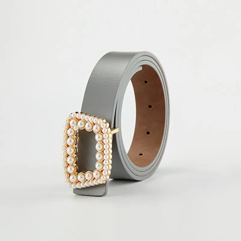 Women's Genuine Leather Belt with Pearl Buckle - Image 2