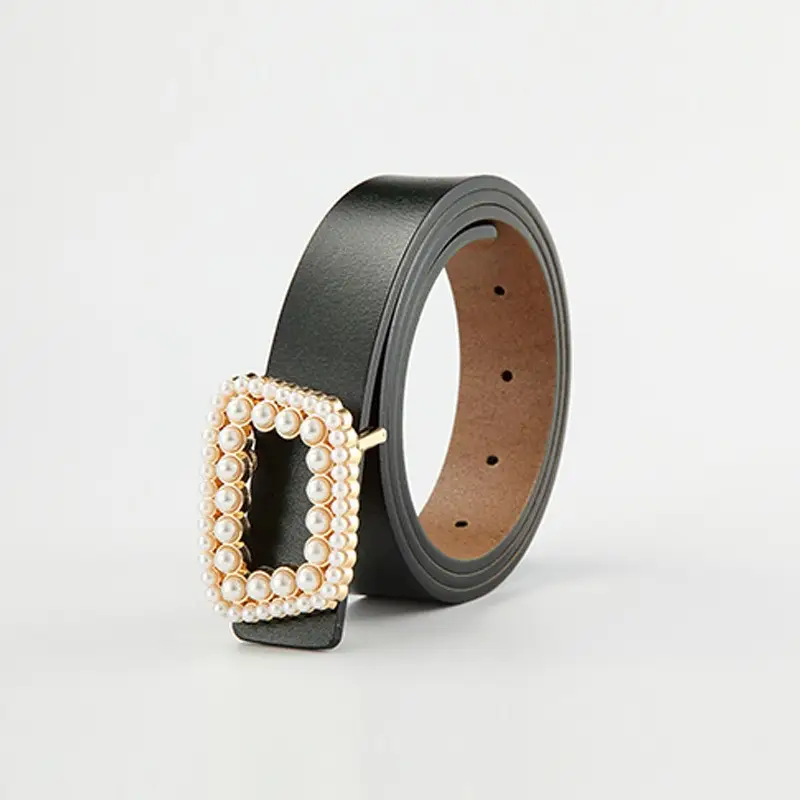 Women's Genuine Leather Belt with Pearl Buckle - Image 3