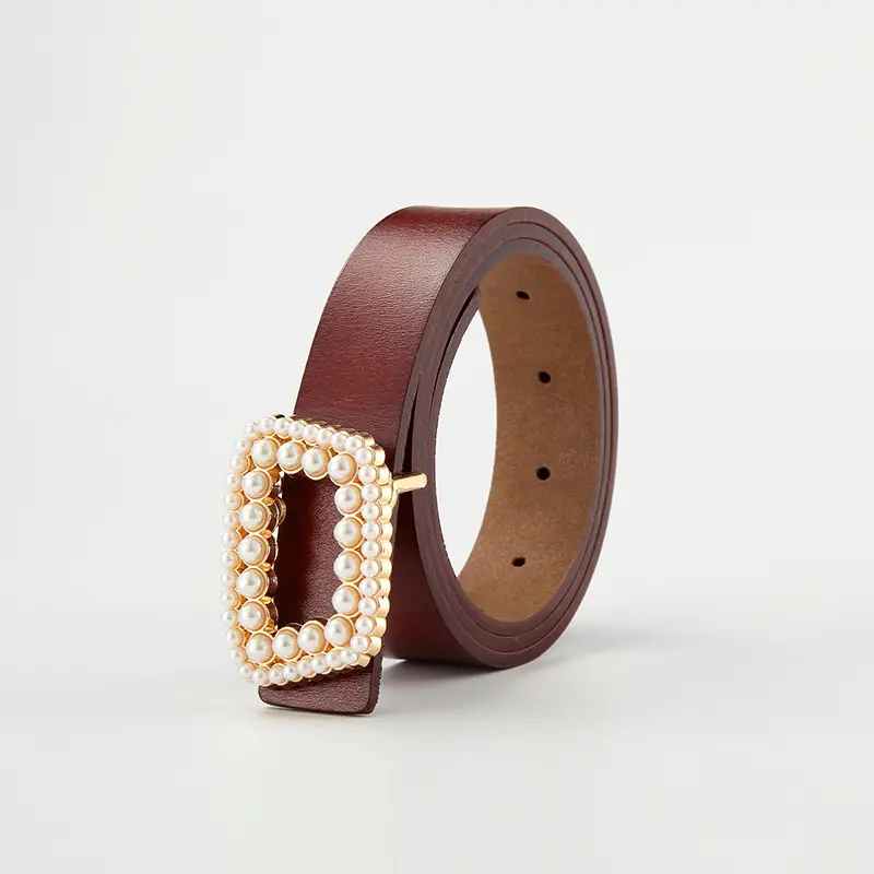 Women's Genuine Leather Belt with Pearl Buckle - Image 4