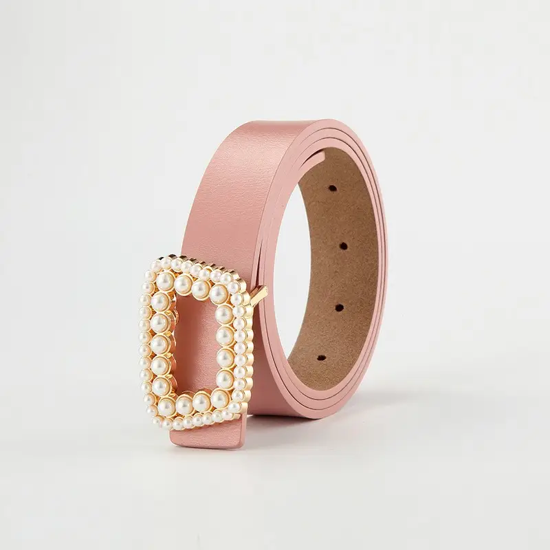 Women's Genuine Leather Belt with Pearl Buckle - Image 5