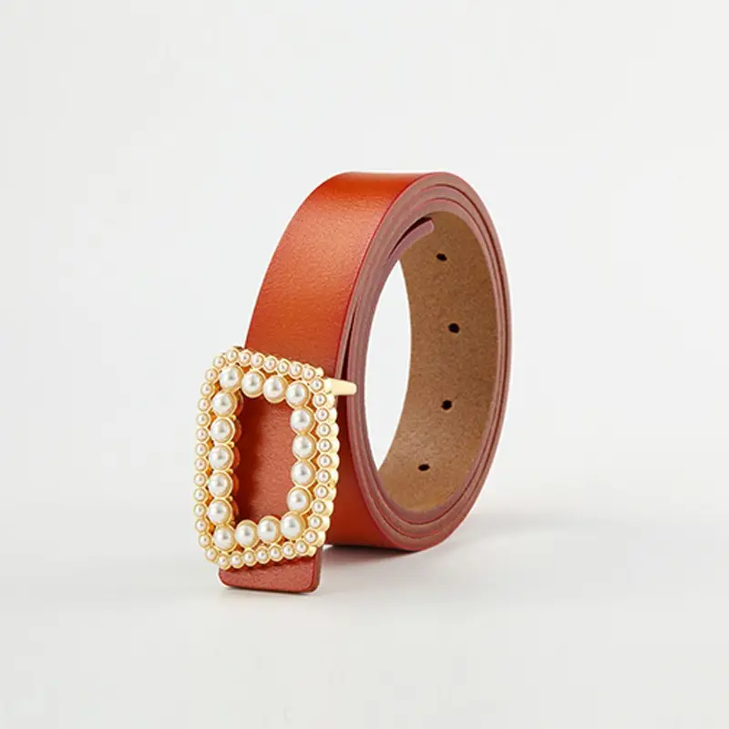Women's Genuine Leather Belt with Pearl Buckle - Image 7