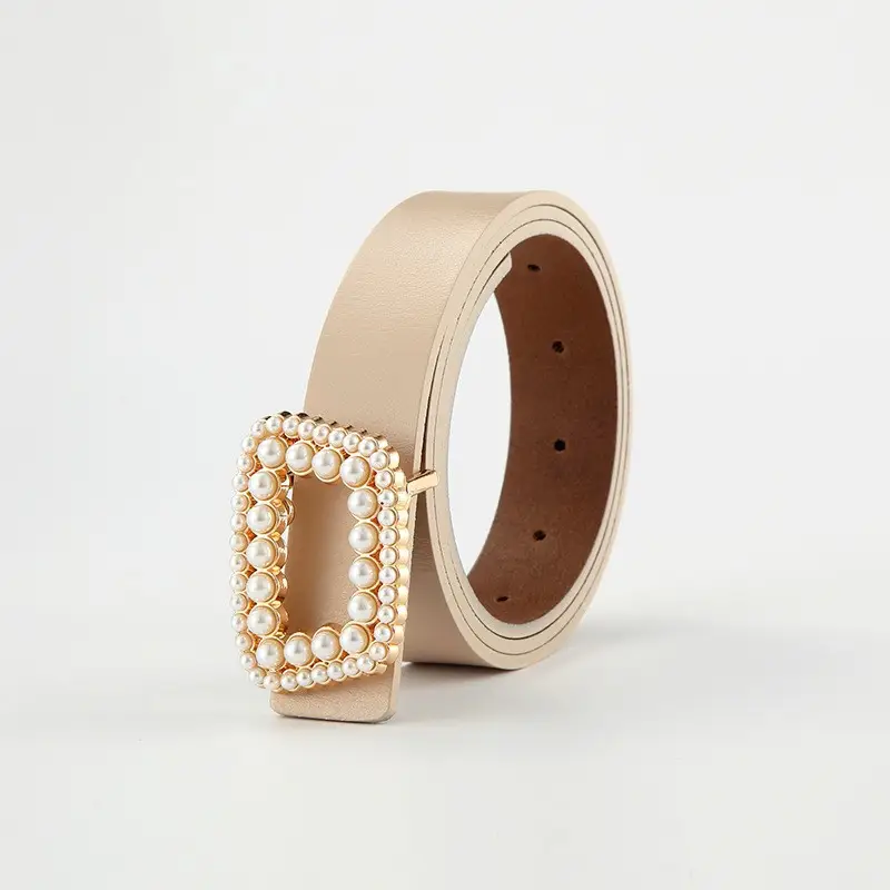 Women's Genuine Leather Belt with Pearl Buckle - Image 8