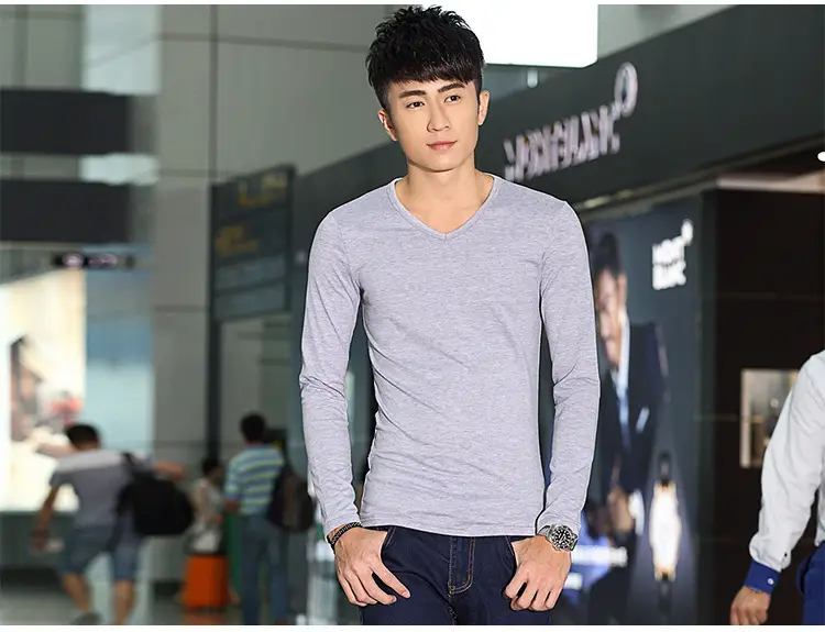 Men V-Neck Long Sleeve Red T-Shirt — feature 17