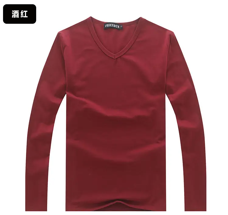 Men V-Neck Long Sleeve Red T-Shirt — feature 25