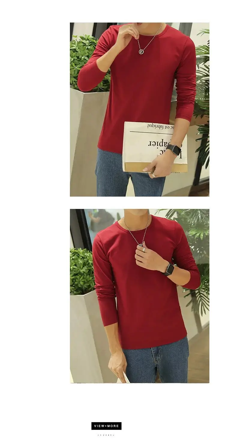 Men V-Neck Long Sleeve Red T-Shirt — feature 33