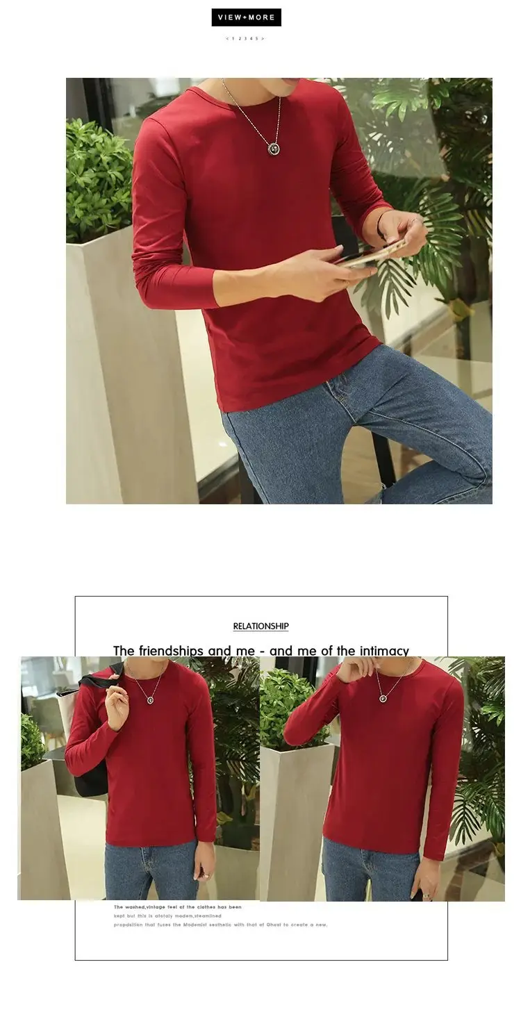 Men V-Neck Long Sleeve Red T-Shirt — feature 34