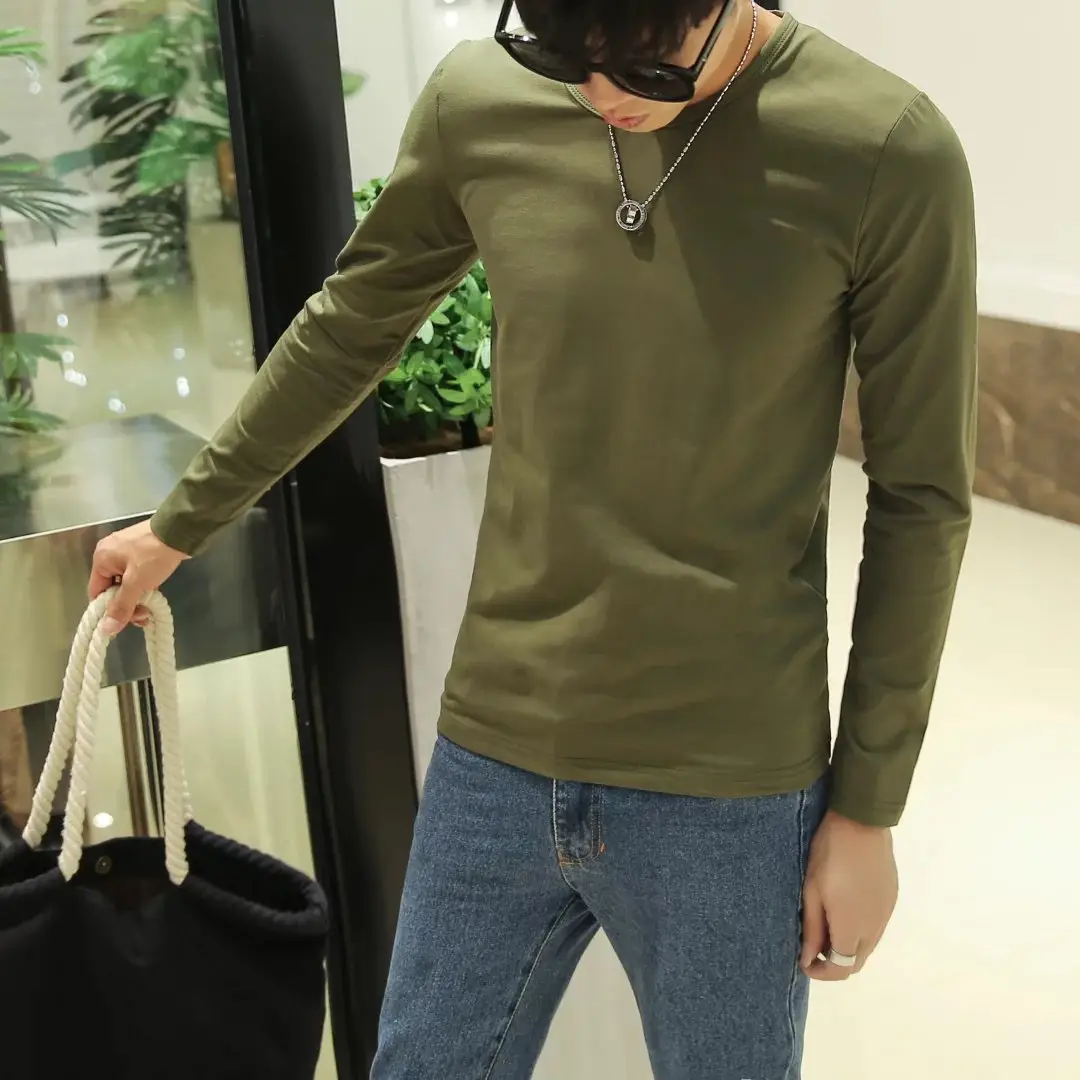Men V-Neck Long Sleeve Red T-Shirt - Image 11