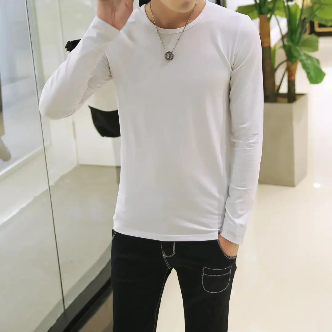 Men V-Neck Long Sleeve Red T-Shirt - Image 6