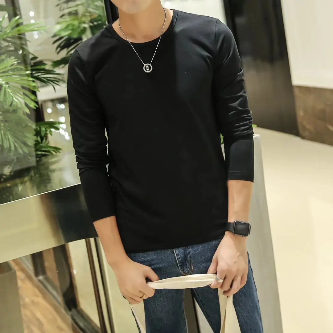 Men V-Neck Long Sleeve Red T-Shirt - Image 8