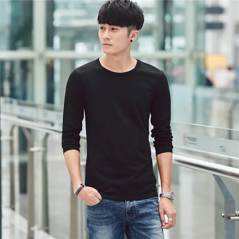 Men V-Neck Slim Fit Long Sleeve T-Shirt Olive Green