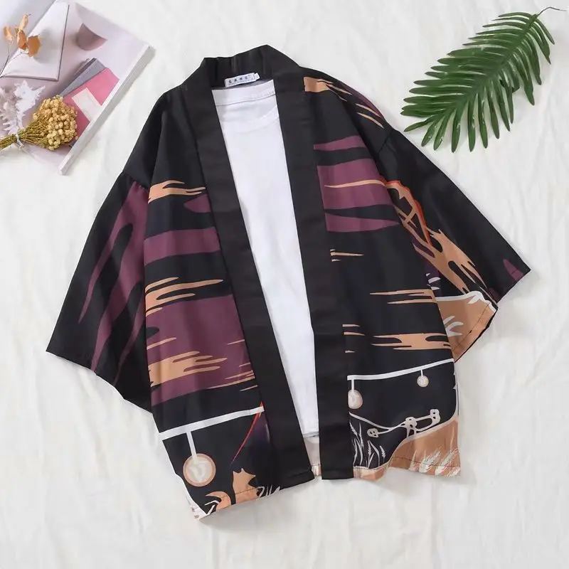 Japanese Fox Robe Kimono Men's 7-Sleeve Sun Protection Jacket - Image 3