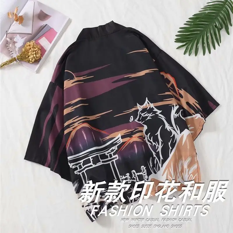 Japanese Fox Robe Kimono Men's 7-Sleeve Sun Protection Jacket - Image 4