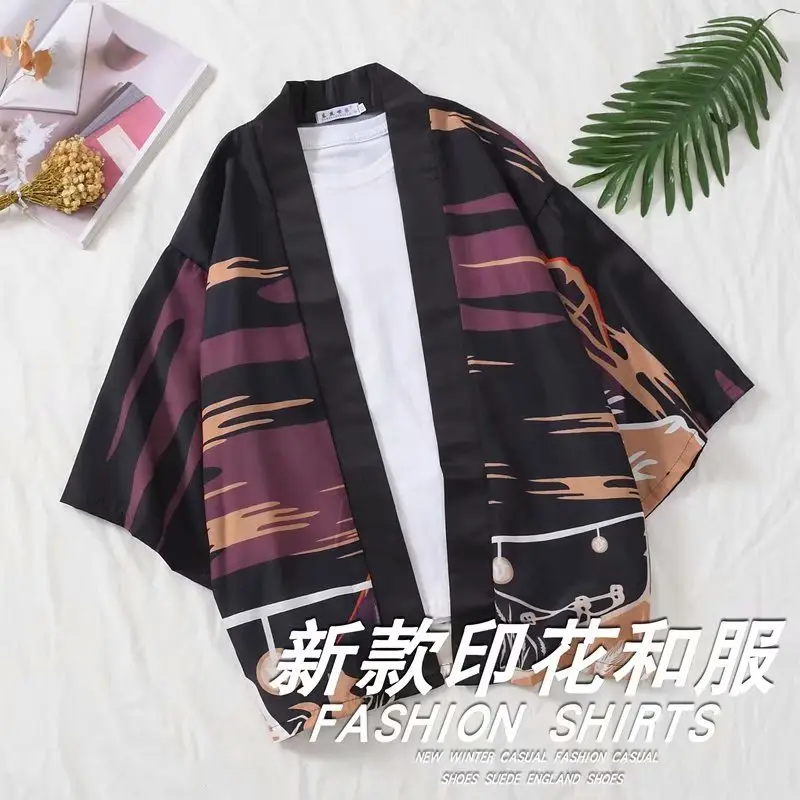 Japanese Fox Robe Kimono Men's 7-Sleeve Sun Protection Jacket - Image 5