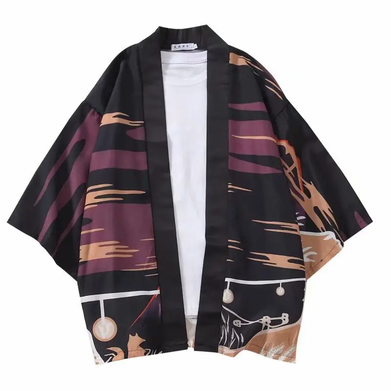 Japanese Fox Robe Kimono Men's 7-Sleeve Sun Protection Jacket - Image 6