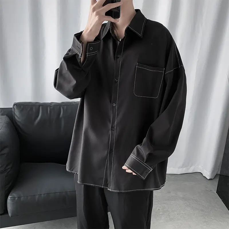 Men Black Slim Fit Long Sleeve Shirt with Pocket - Image 4