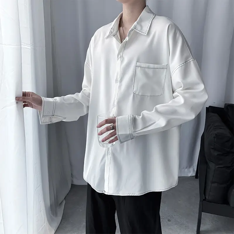Men Black Slim Fit Long Sleeve Shirt with Pocket - Image 5