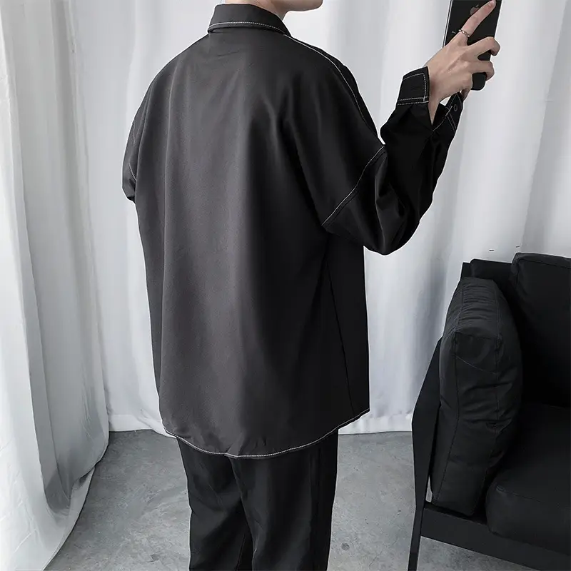 Men Black Slim Fit Long Sleeve Shirt with Pocket - Image 6