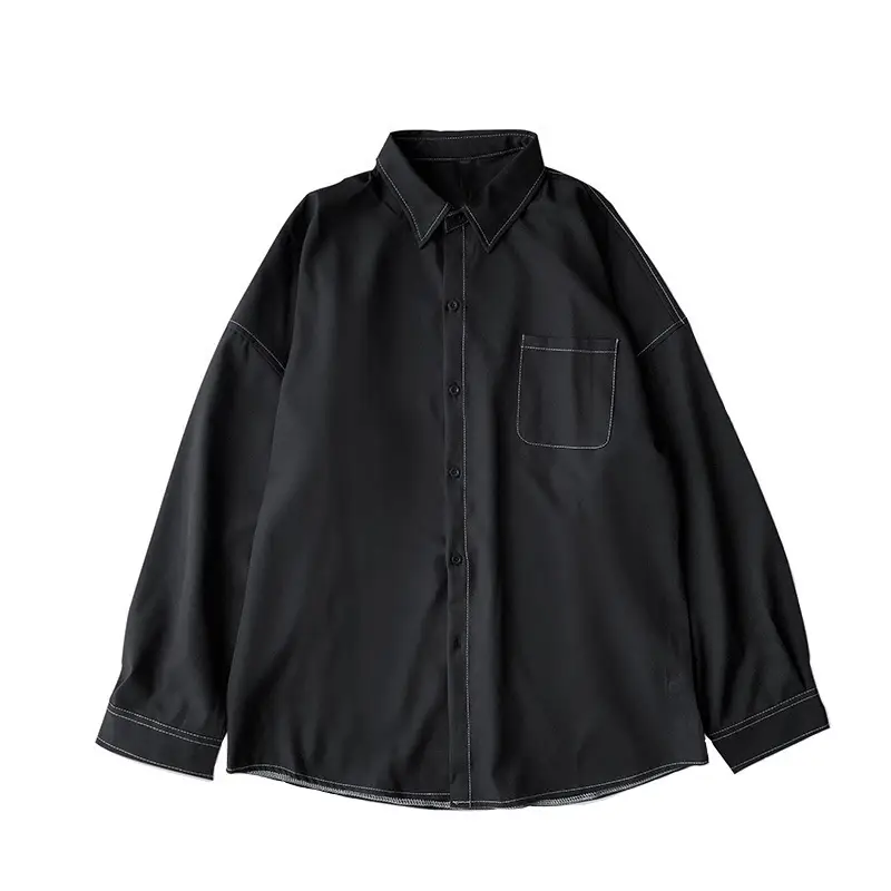 Men Black Slim Fit Long Sleeve Shirt with Pocket - Image 7