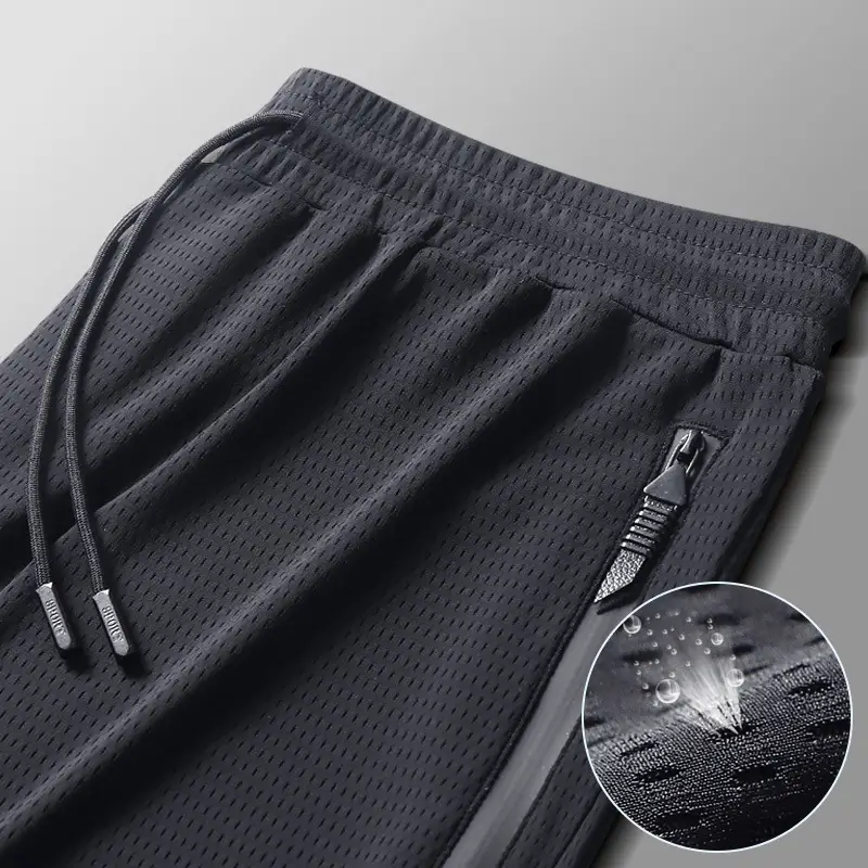 Men's Black Ice Silk Mesh Sports Pants Loose Quick-Drying - Image 3