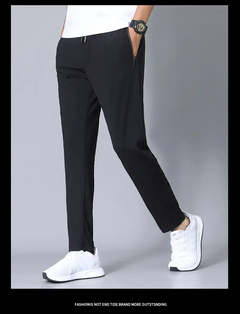 Men's Black Ice Silk Mesh Sports Pants Loose Quick-Drying — feature 3