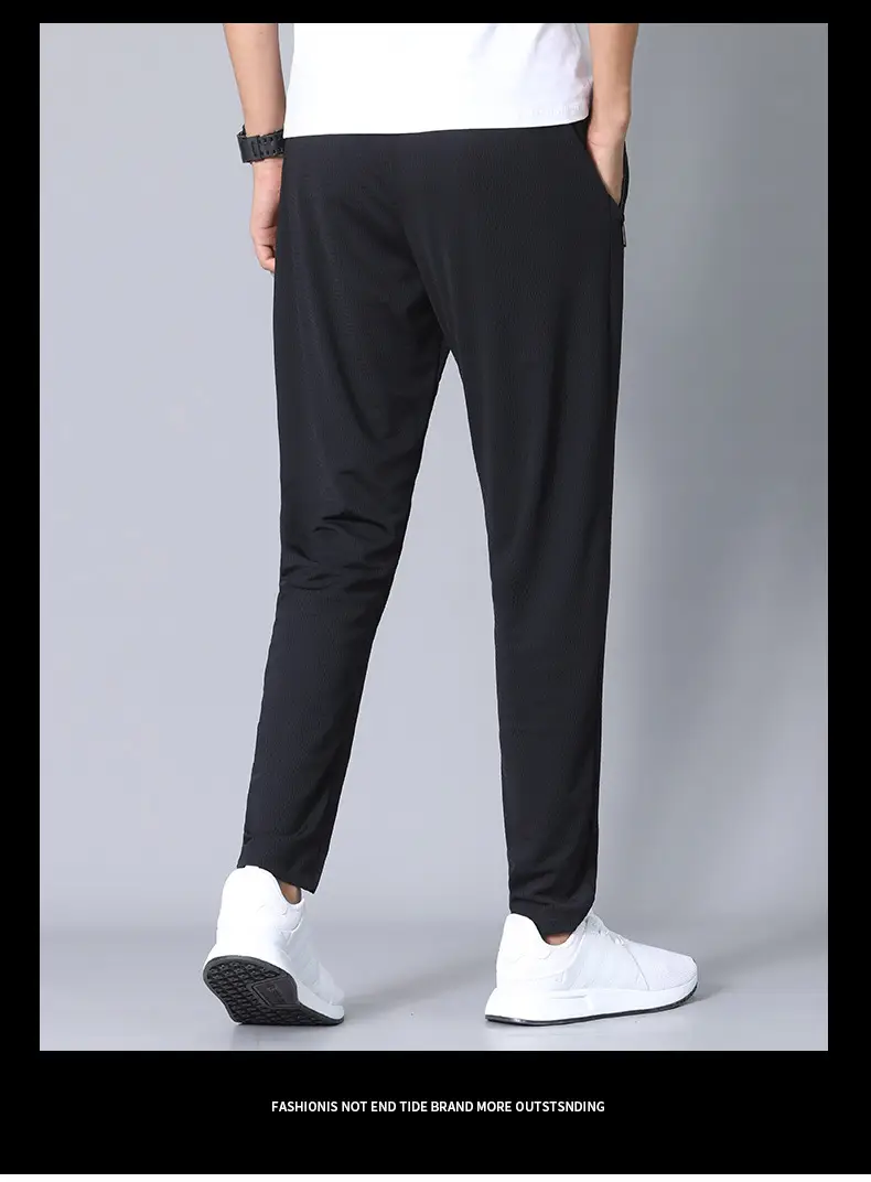 Men's Black Ice Silk Mesh Sports Pants Loose Quick-Drying — feature 4