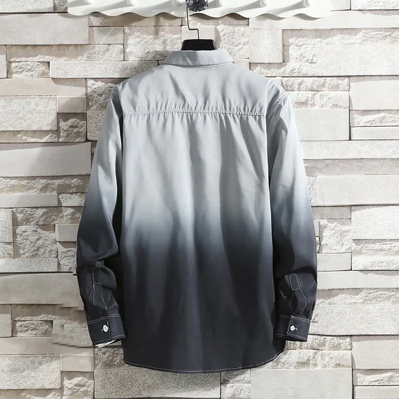 Men Gradient Grey Long Sleeve Shirt for Spring Summer - Image 5