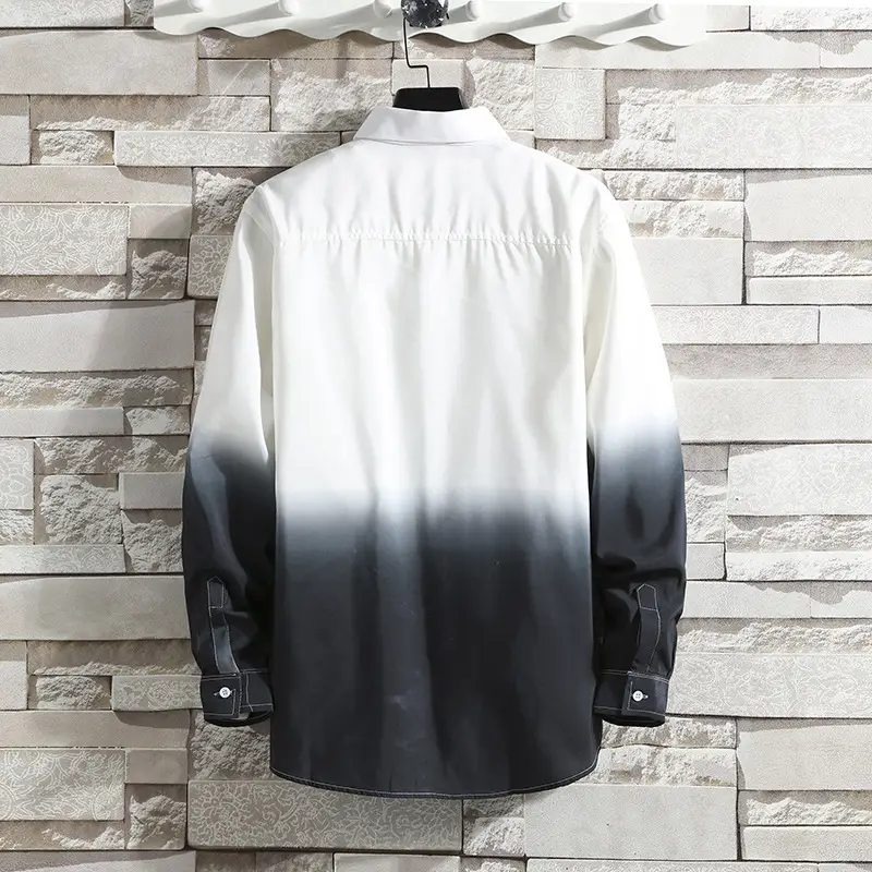 Men Gradient Grey Long Sleeve Shirt for Spring Summer - Image 6