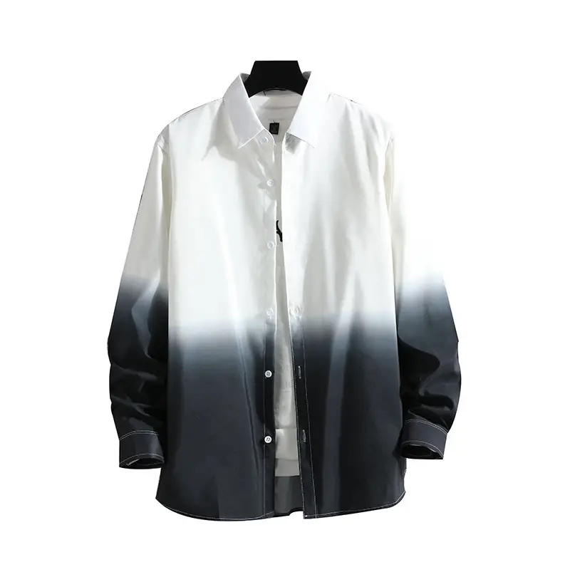 Men Gradient Grey Long Sleeve Shirt for Spring Summer - Image 7