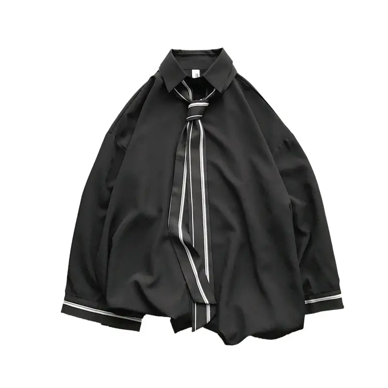 Men's Black Tie Denim Jacket with 7-Piece Sleeve Design - Image 8