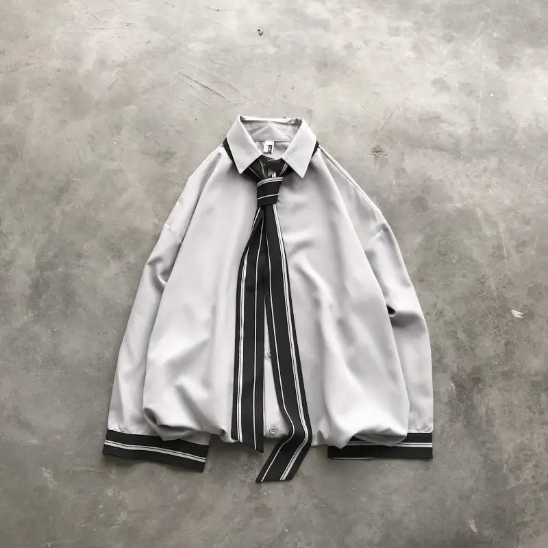 Men's Black Tie Denim Jacket with 7-Piece Sleeve Design - Image 3