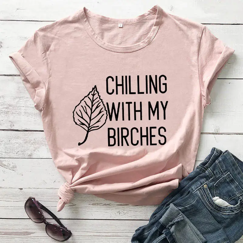 Chilling With My Birch Leaves T-Shirt Pink - Image 6