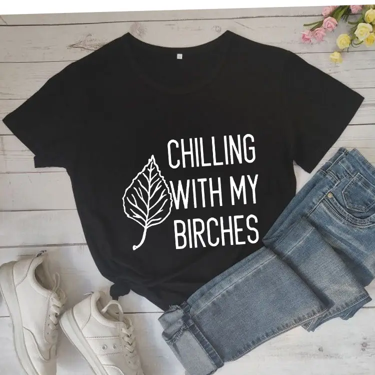 Chilling With My Birch Leaves T-Shirt Pink - Image 2