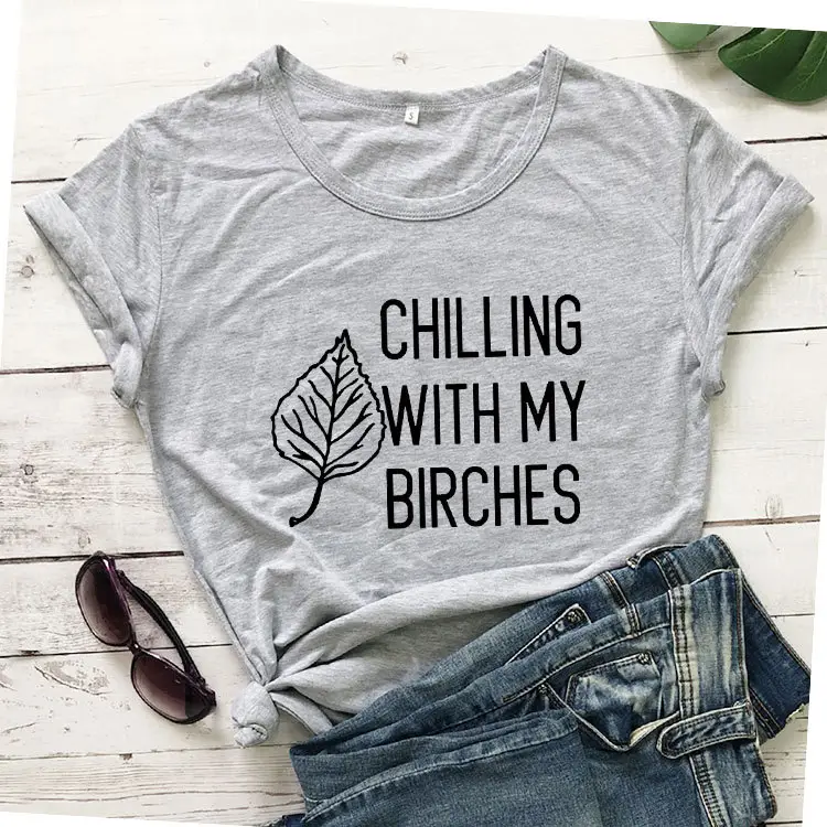 Chilling With My Birch Leaves T-Shirt Pink - Image 3