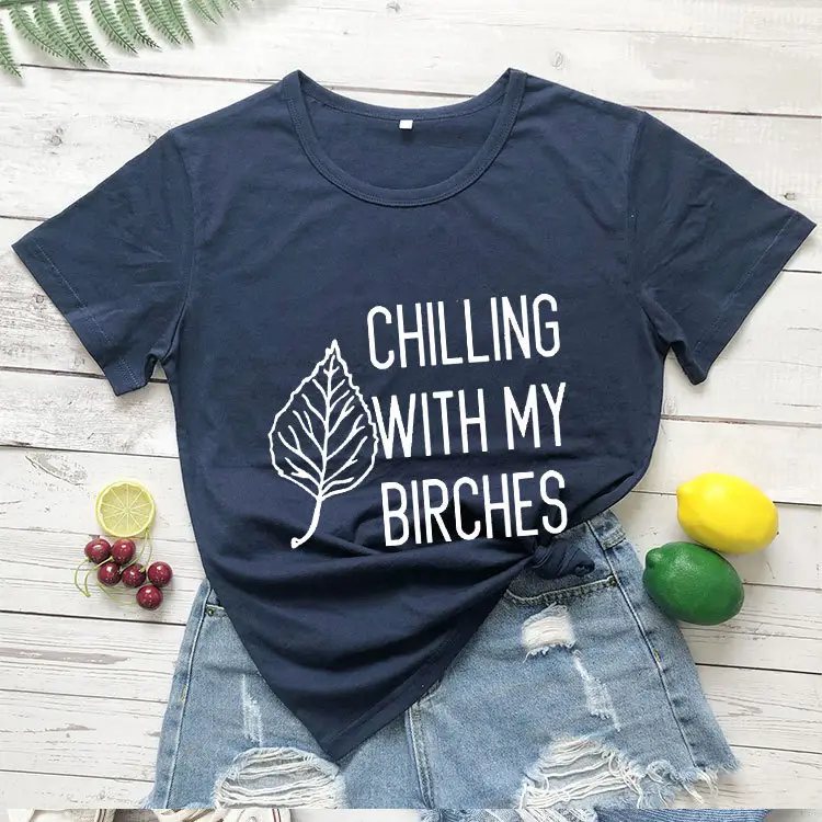 Chilling With My Birch Leaves T-Shirt Pink - Image 7