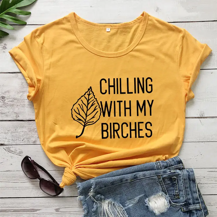 Chilling With My Birch Leaves T-Shirt Pink - Image 5