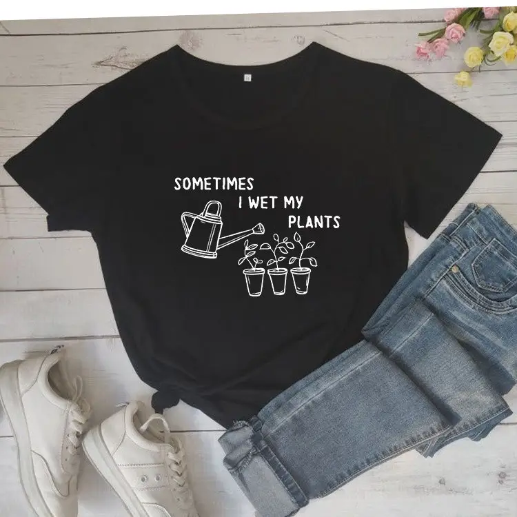 T-shirt "Sometimes I Wet My Plants" Grey Cotton - Image 2