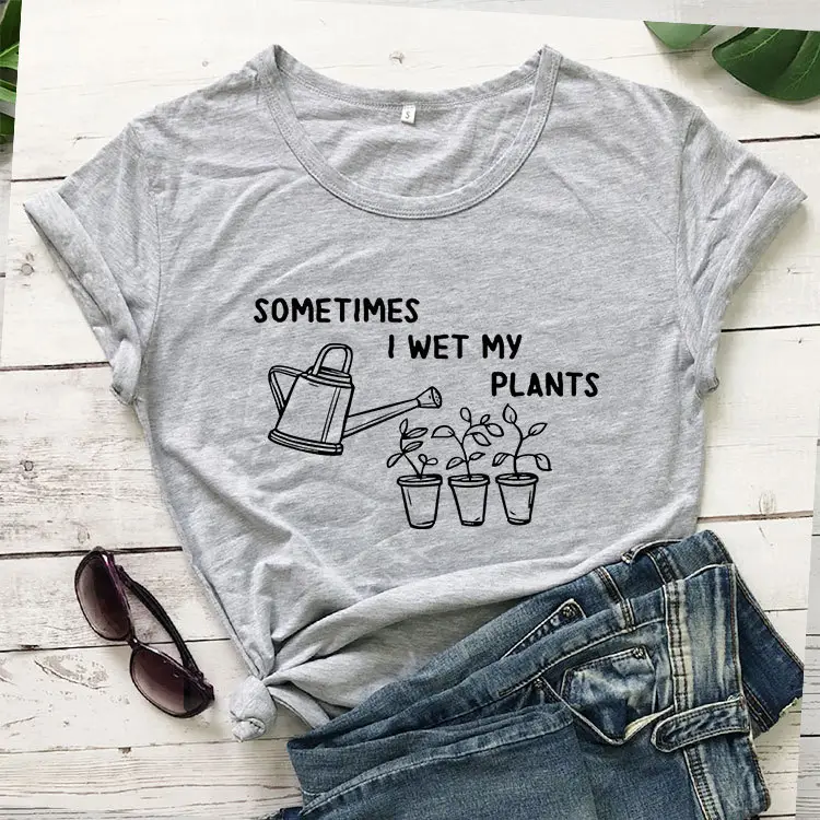 T-shirt "Sometimes I Wet My Plants" Grey Cotton - Image 3