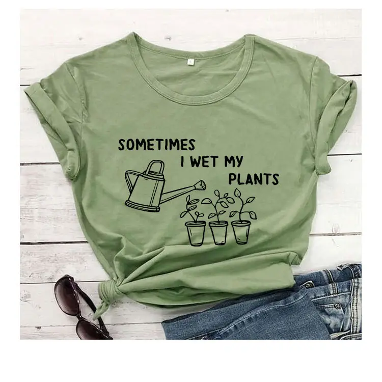 T-shirt "Sometimes I Wet My Plants" Grey Cotton - Image 4