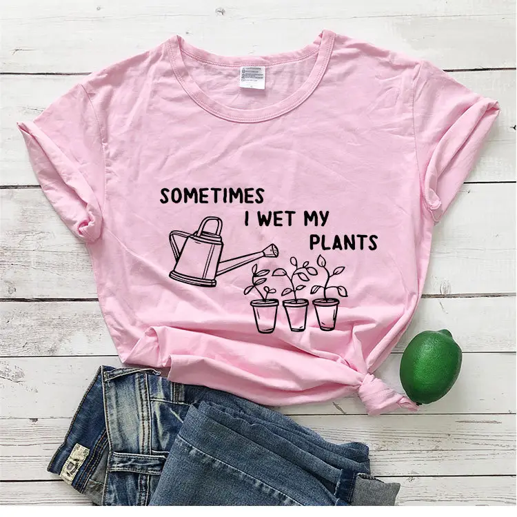 T-shirt "Sometimes I Wet My Plants" Grey Cotton - Image 6
