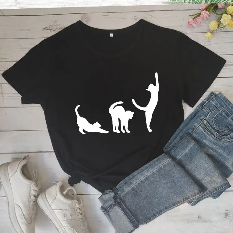 Grey Cat Three Cats Graphic T-Shirt Short Sleeve