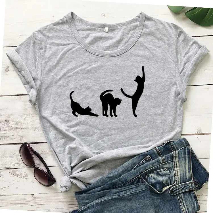 Grey Cat Three Cats Graphic T-Shirt Short Sleeve