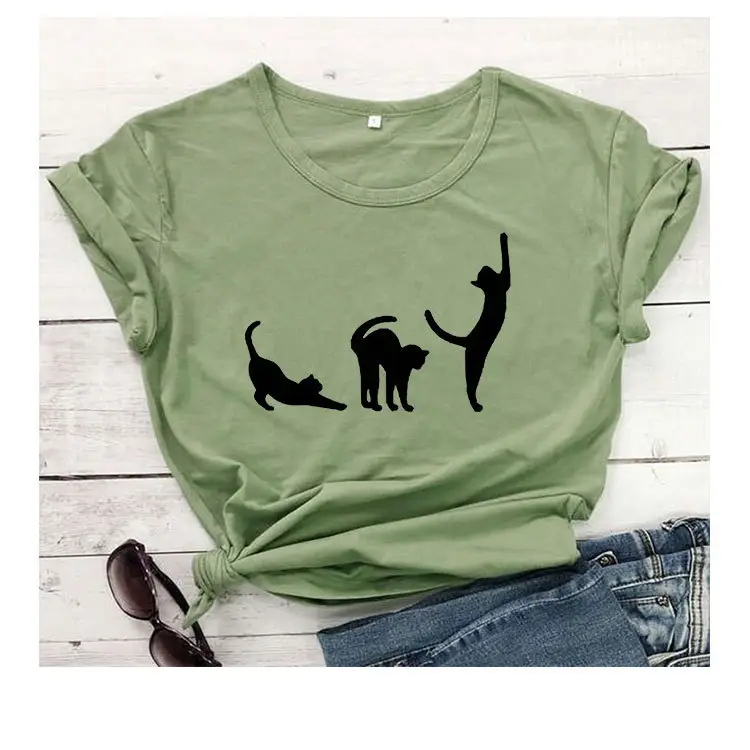 Grey Cat Three Cats Graphic T-Shirt Short Sleeve