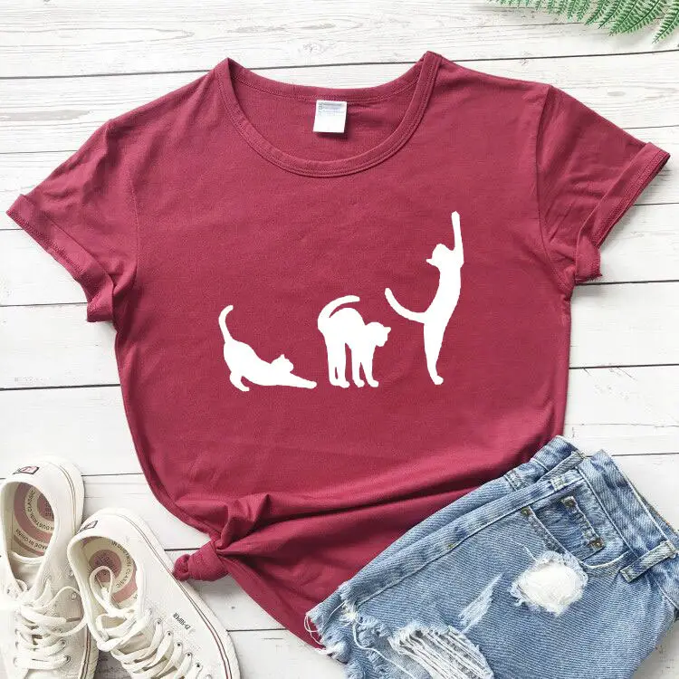 Grey Cat Three Cats Graphic T-Shirt Short Sleeve