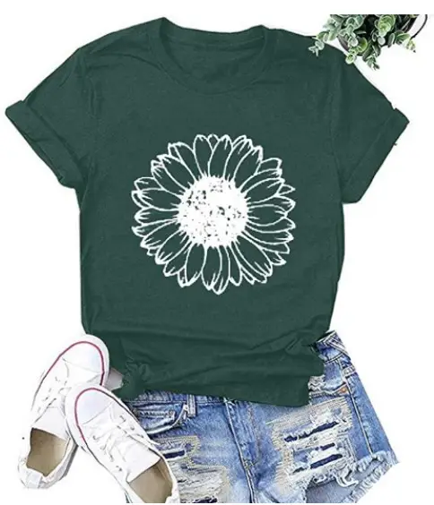 Women Grey Chrysanthemum Printed T-Shirt - Image 10
