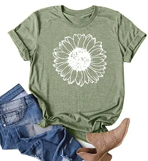 Women Grey Chrysanthemum Printed T-Shirt - Image 11