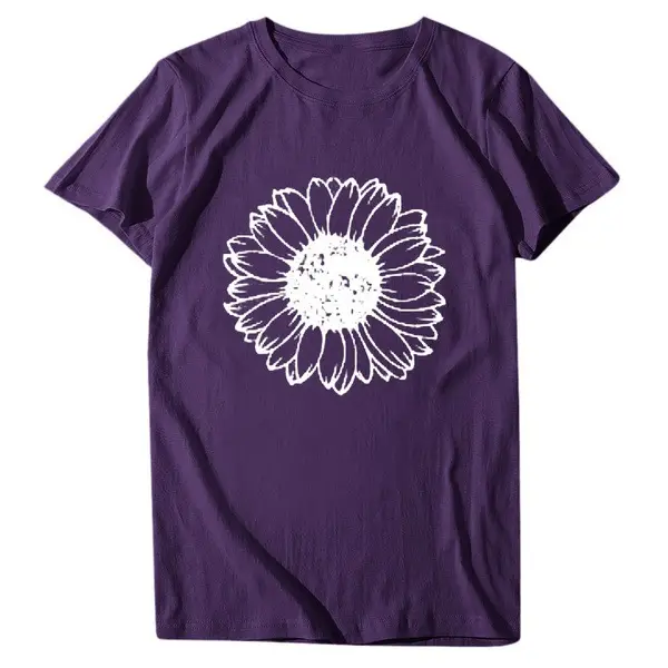 Women Grey Chrysanthemum Printed T-Shirt - Image 7